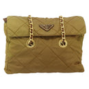 PRADA Chain Tote Bag Nylon Beige Gold Auth 177789-13