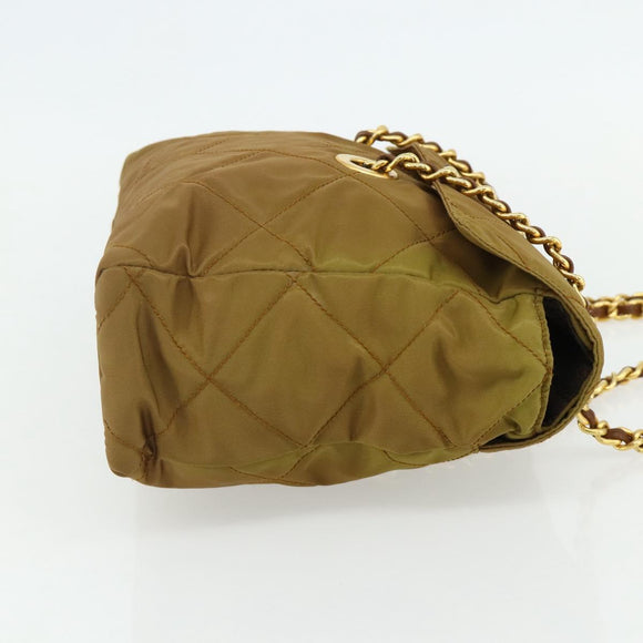 PRADA Chain Tote Bag Nylon Beige Gold Auth 177789