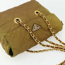 PRADA Chain Tote Bag Nylon Beige Gold Auth 177789-6