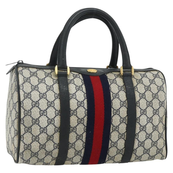 GUCCI GG Supreme Sherry Line Hand Bag PVC Navy Gold 39 02 007 Auth 177794