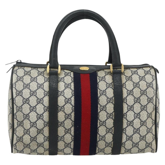 GUCCI GG Supreme Sherry Line Hand Bag PVC Navy Gold 39 02 007 Auth 177794