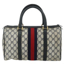 GUCCI GG Supreme Sherry Line Hand Bag PVC Navy Gold 39 02 007 Auth 177794-3