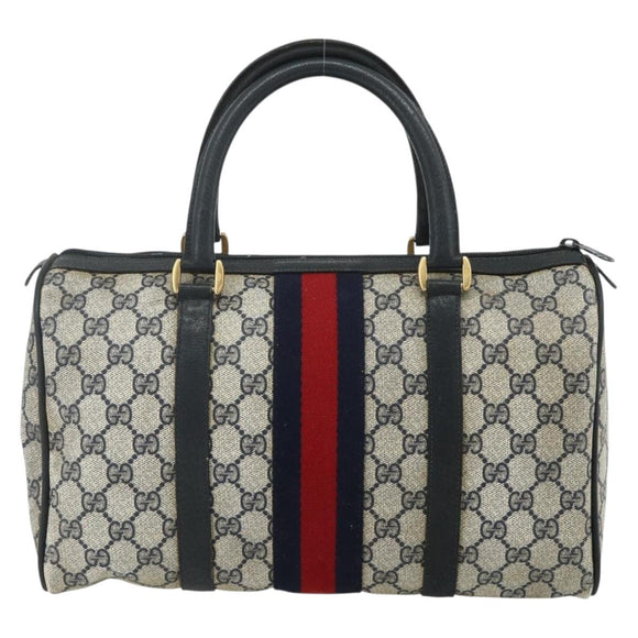 GUCCI GG Supreme Sherry Line Hand Bag PVC Navy Gold 39 02 007 Auth 177794