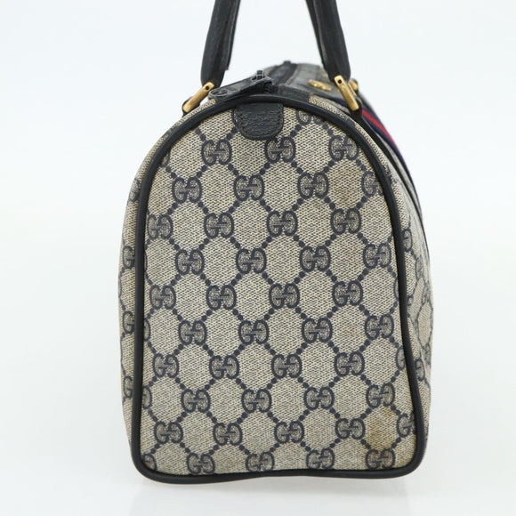 GUCCI GG Supreme Sherry Line Hand Bag PVC Navy Gold 39 02 007 Auth 177794