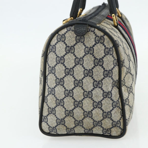 GUCCI GG Supreme Sherry Line Hand Bag PVC Navy Gold 39 02 007 Auth 177794