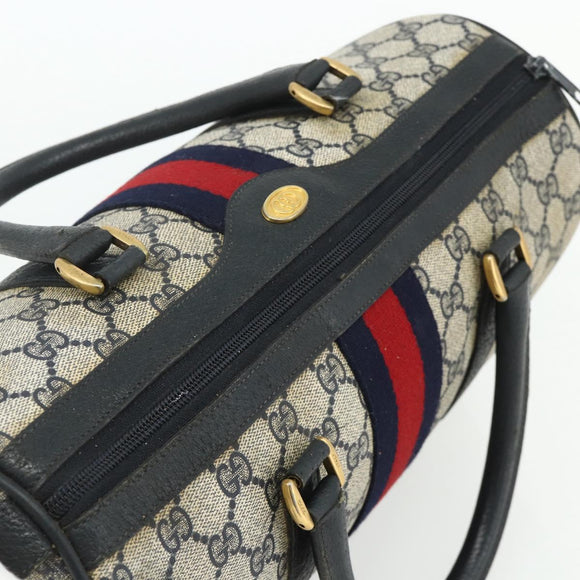 GUCCI GG Supreme Sherry Line Hand Bag PVC Navy Gold 39 02 007 Auth 177794