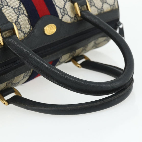 GUCCI GG Supreme Sherry Line Hand Bag PVC Navy Gold 39 02 007 Auth 177794