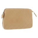 CHANEL Bicolore Pouch Lamb Skin Beige Gold CC Auth 177796-1