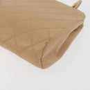 CHANEL Bicolore Pouch Lamb Skin Beige Gold CC Auth 177796-16
