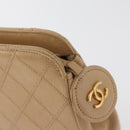 CHANEL Bicolore Pouch Lamb Skin Beige Gold CC Auth 177796-8