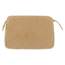 CHANEL Bicolore Pouch Lamb Skin Beige Gold CC Auth 177796-13