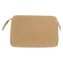 CHANEL Bicolore Pouch Lamb Skin Beige Gold CC Auth 177796-2