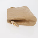 CHANEL Bicolore Pouch Lamb Skin Beige Gold CC Auth 177796-4