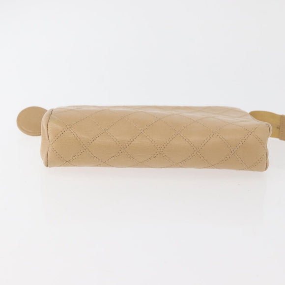 CHANEL Bicolore Pouch Lamb Skin Beige Gold CC Auth 177796