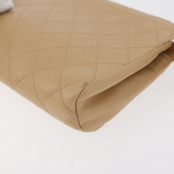 CHANEL Bicolore Pouch Lamb Skin Beige Gold CC Auth 177796