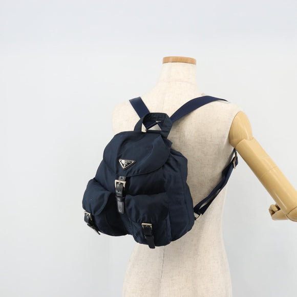 PRADA Backpack Nylon Navy Silver Auth 177799