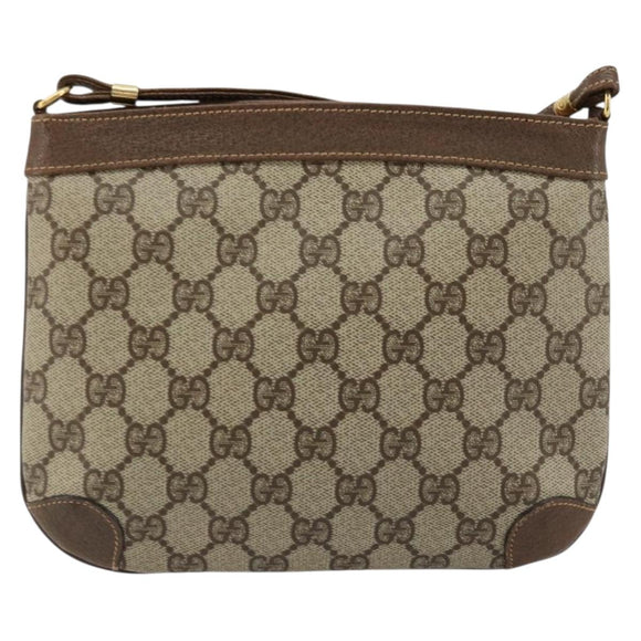 GUCCI GG Supreme Shoulder Bag PVC Beige Gold Auth 177800