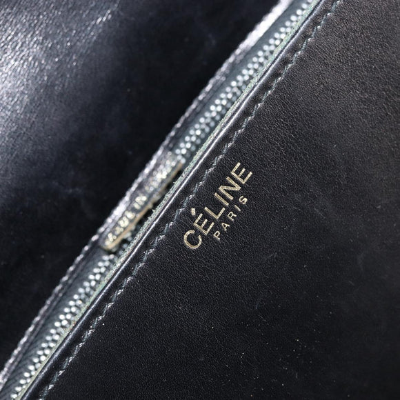 CELINE Shoulder Bag Leather Black Gold Auth 177801