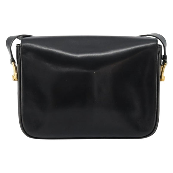 CELINE Shoulder Bag Leather Black Gold Auth 177801