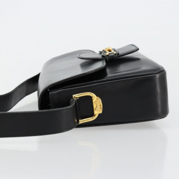 CELINE Shoulder Bag Leather Black Gold Auth 177801