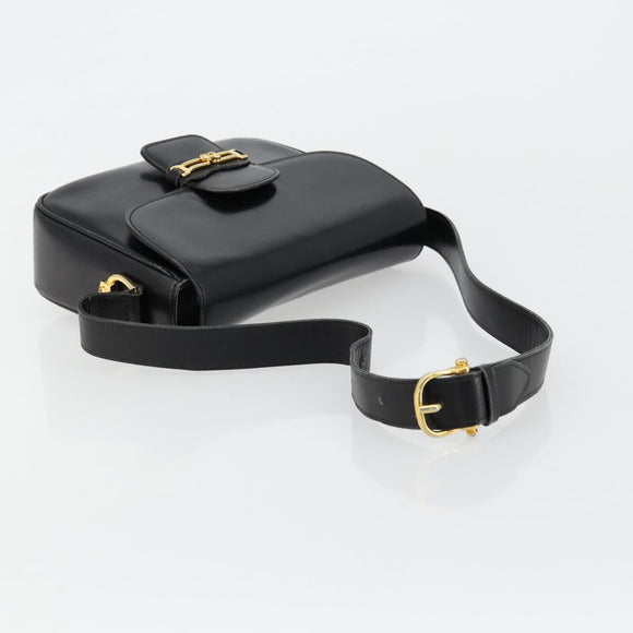 CELINE Shoulder Bag Leather Black Gold Auth 177801