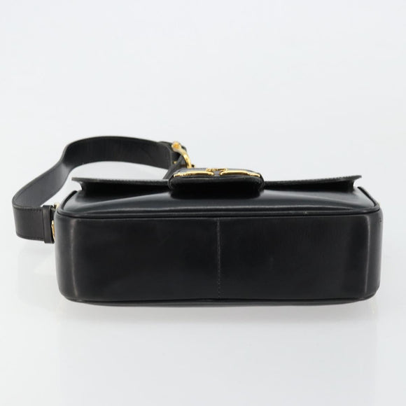 CELINE Shoulder Bag Leather Black Gold Auth 177801
