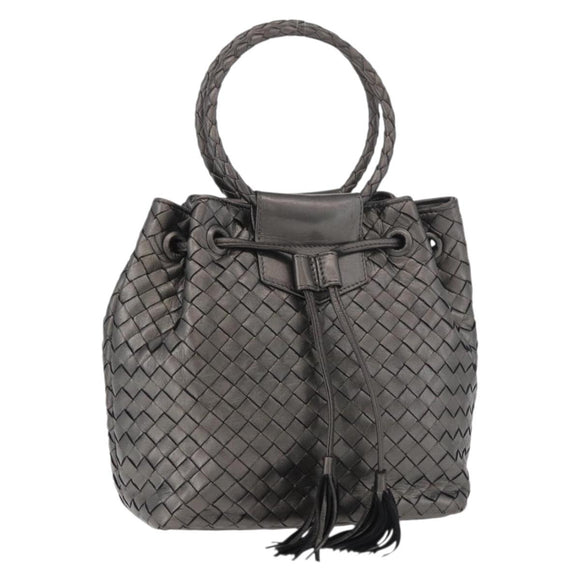 BOTTEGA VENETA INTRECCIATO Purse Hand Bag Leather Silver Gold Auth 177803