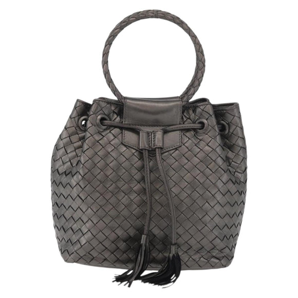 BOTTEGA VENETA INTRECCIATO Purse Hand Bag Leather Silver Gold Auth 177803