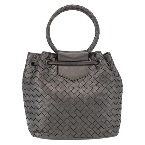BOTTEGA VENETA INTRECCIATO Purse Hand Bag Leather Silver Gold Auth 177803