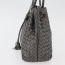 BOTTEGA VENETA INTRECCIATO Purse Hand Bag Leather Silver Gold Auth 177803-3
