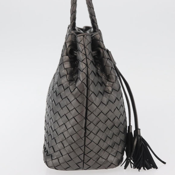 BOTTEGA VENETA INTRECCIATO Purse Hand Bag Leather Silver Gold Auth 177803