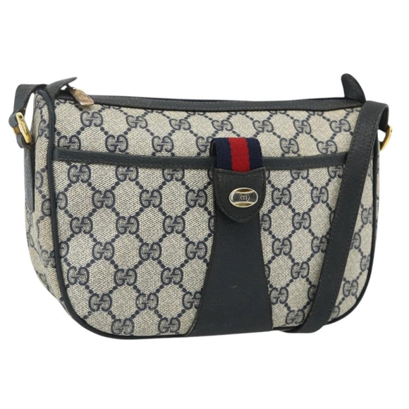 GUCCI GG Supreme Sherry Line Shoulder Bag PVC Navy Gold 89 02 032 Auth 177813