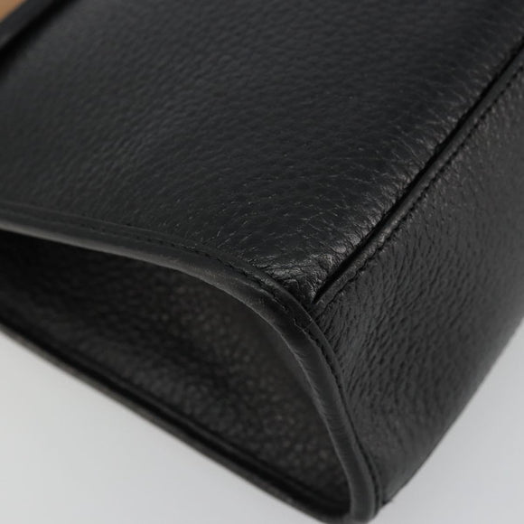 Christian Dior Hand Bag Leather Black Gold Auth 177815