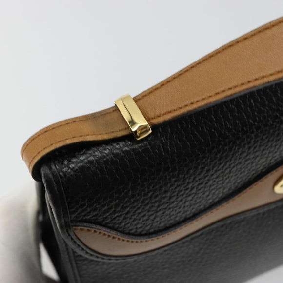 Christian Dior Hand Bag Leather Black Gold Auth 177815