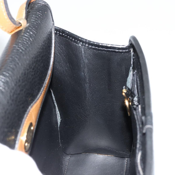 Christian Dior Hand Bag Leather Black Gold Auth 177815