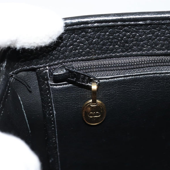 Christian Dior Hand Bag Leather Black Gold Auth 177815