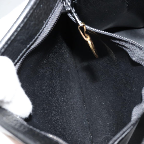 Christian Dior Hand Bag Leather Black Gold Auth 177815