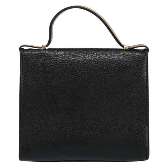 Christian Dior Hand Bag Leather Black Gold Auth 177815