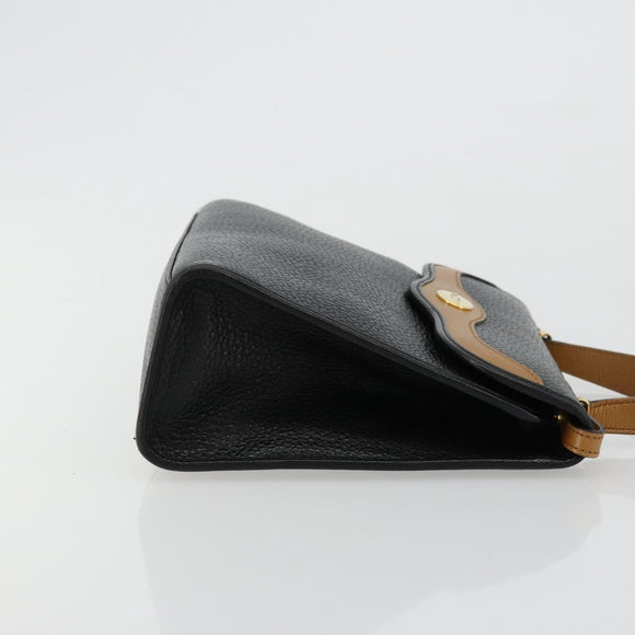 Christian Dior Hand Bag Leather Black Gold Auth 177815