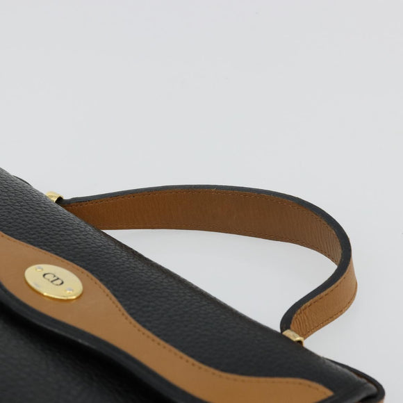 Christian Dior Hand Bag Leather Black Gold Auth 177815