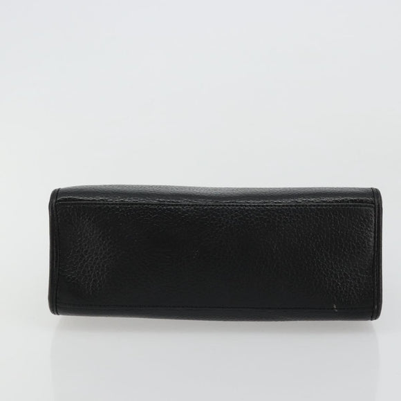 Christian Dior Hand Bag Leather Black Gold Auth 177815
