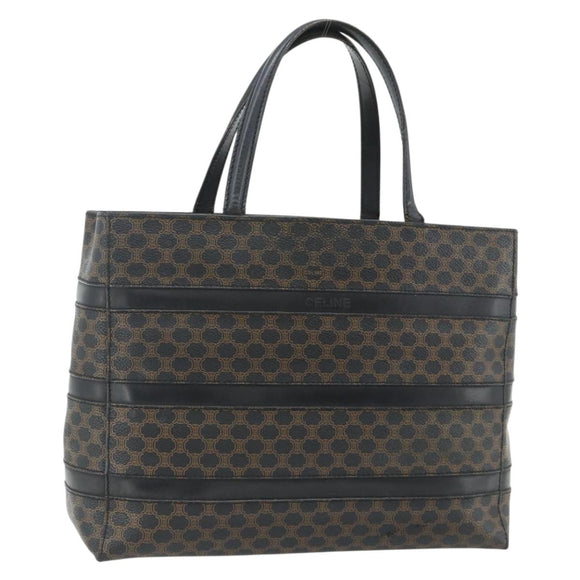 CELINE Macadam Canvas Tote Bag PVC Leather Black Gold Auth 177820