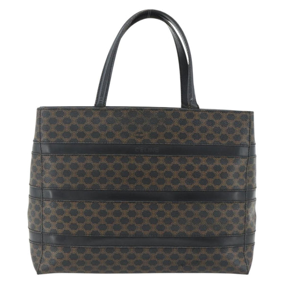 CELINE Macadam Canvas Tote Bag PVC Leather Black Gold Auth 177820