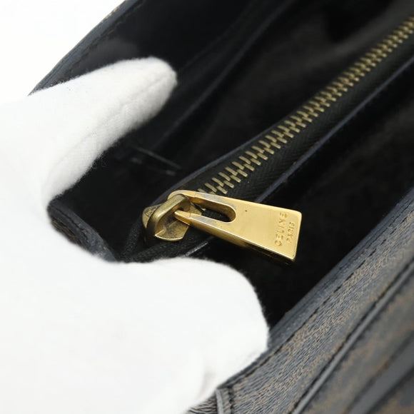 CELINE Macadam Canvas Tote Bag PVC Leather Black Gold Auth 177820