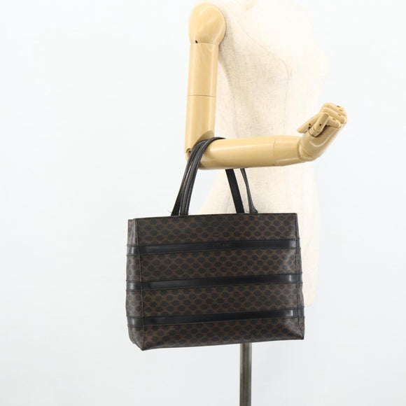 CELINE Macadam Canvas Tote Bag PVC Leather Black Gold Auth 177820