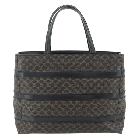 CELINE Macadam Canvas Tote Bag PVC Leather Black Gold Auth 177820