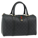 GUCCI GG Supreme Web Sherry Line Hand Bag PVC Black Gold 40 02 007 Auth 177821-1