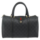GUCCI GG Supreme Web Sherry Line Hand Bag PVC Black Gold 40 02 007 Auth 177821-2