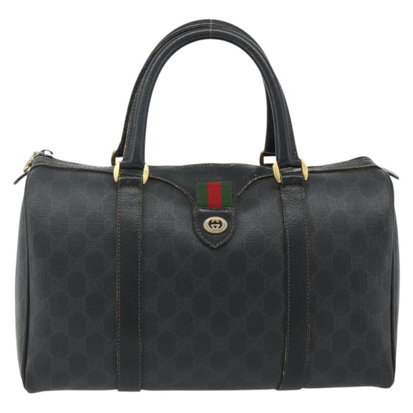 GUCCI GG Supreme Web Sherry Line Hand Bag PVC Black Gold 40 02 007 Auth 177821