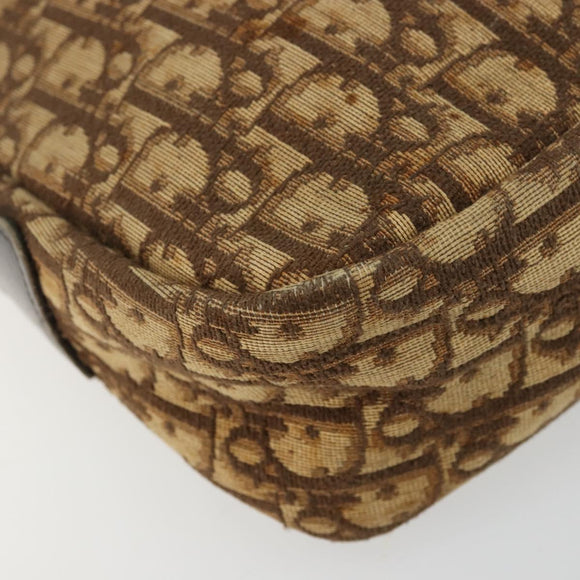 Christian Dior Trotter Canvas Shoulder Bag Brown Gold Auth 177825